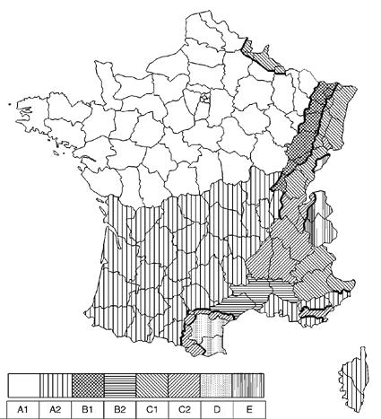Carte des charges de neige de l'annexe nationale française Carte des charges de neige à considérer en France