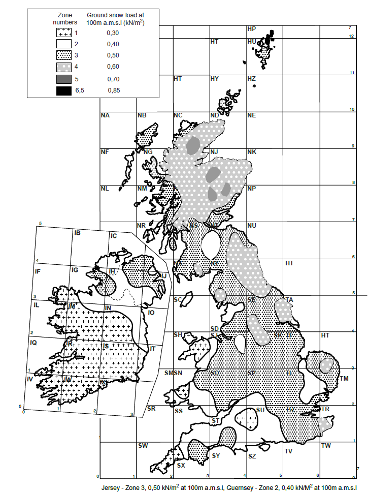 Carte des charges de neige de l'annexe nationale britannique Carte des charges de neige à considérer au Royaume Uni