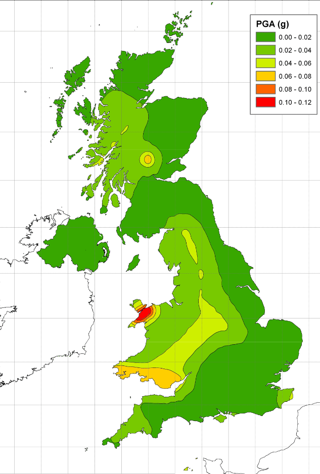 Seismische Zonenkarte in Großbritannien zu berücksichtigen